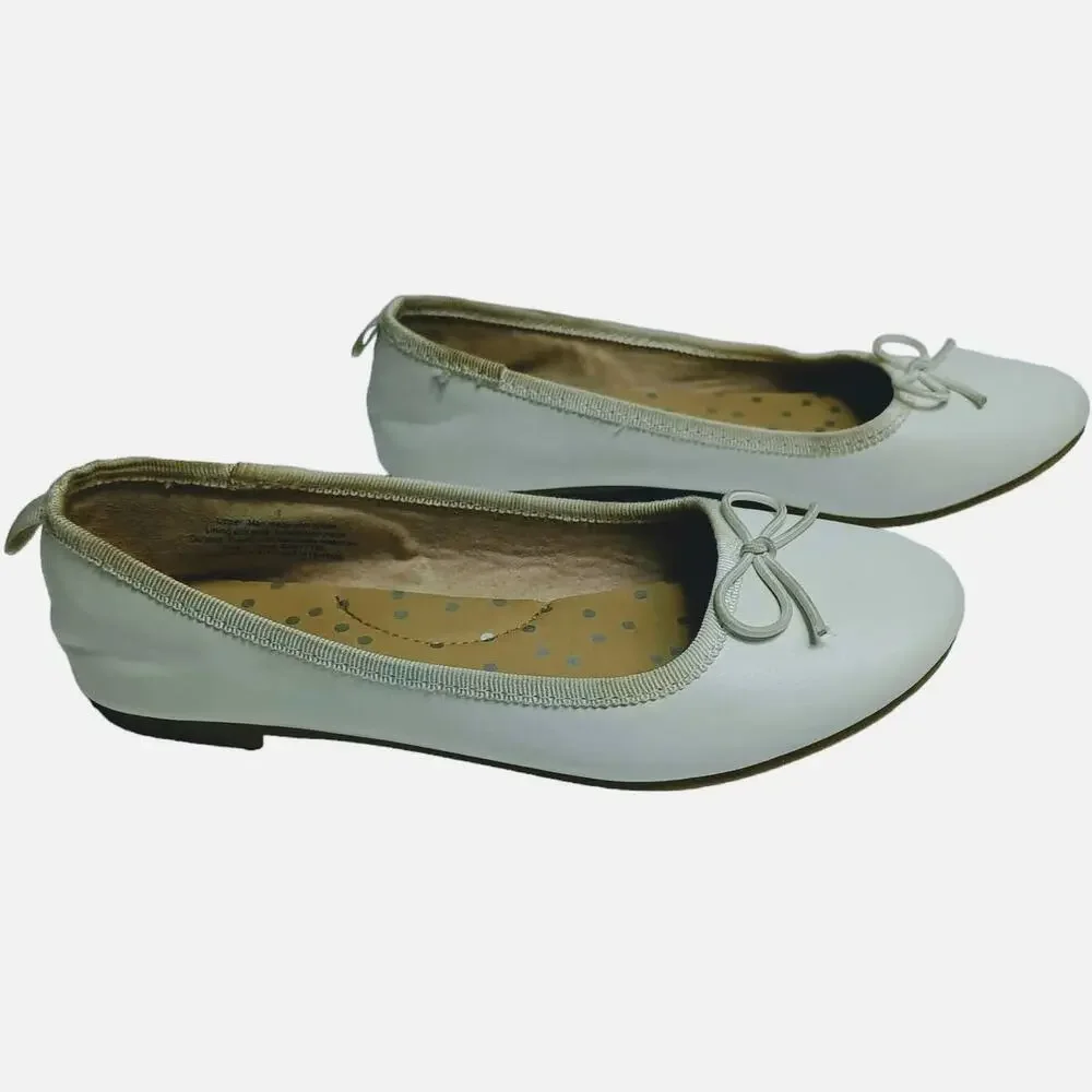 CAT &‎ JACK Girls White Slip-On Ballet Flats Shoes with Bow Pull Tab Size 1